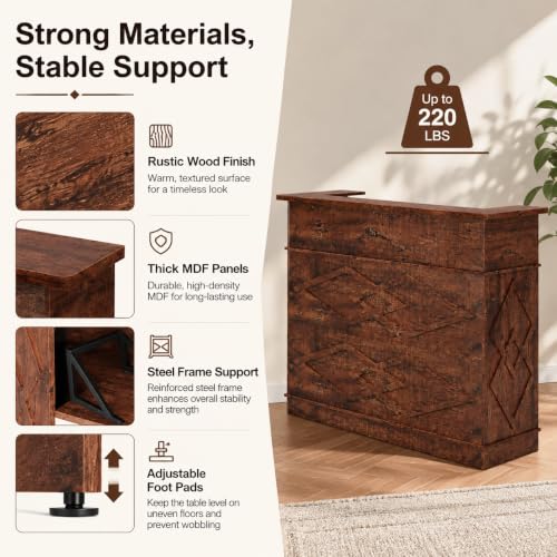 Brown Modern Reception Desk with Counter, 52" Standing Checkout Counter