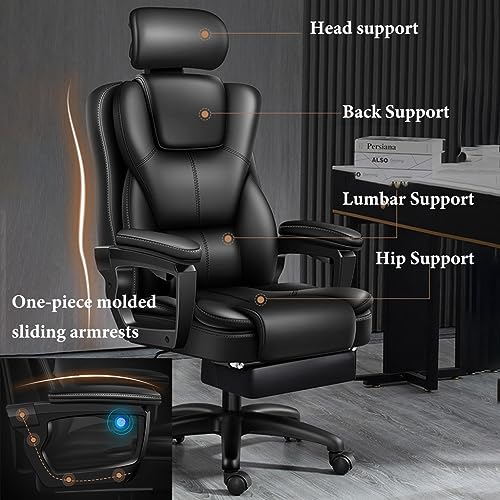 GIZNXBA Desk Office Chair,Big High Back Chair, PU Leather Computer Chair with Foot Rest, Managerial Executive Office Chair with Adjustable Headrest, Armrest Task Chairs with Wheels (Color : /Gray)