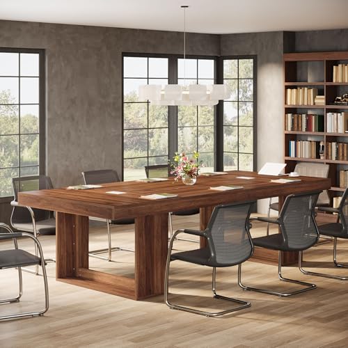Tribesigns 8FT Conference Table for 10 People, 94.5" W Large Meeting Table with 2 Cable Grommet, Business Style Seminar Boardroom Podcast Tables for Conference Room, Brown
