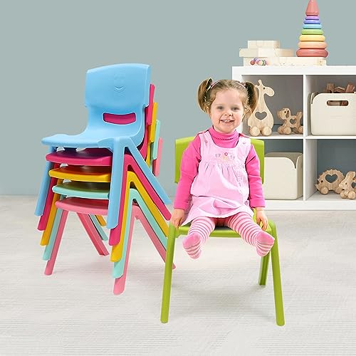 KEJUOAY 6PCS Colorful School Stackable School Chairs, 220lbs Kids Flexible Seating, Stackable School Chairs w/Whimsical Print & Ventilation Hole for Home Preschool & Daycare Centers