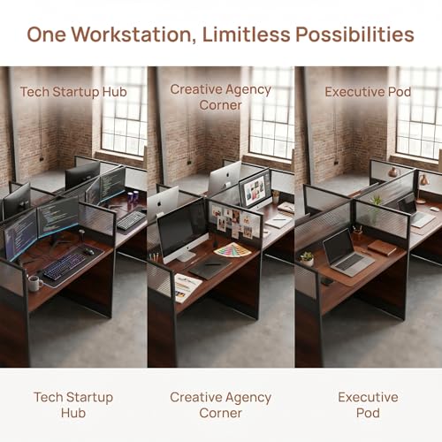 Office Cubicle Desk with Privacy Panel,4-Person Modular Workstation for Home/Offices,Computer Desks with Cable Grommet,Partitions Desk for Commercial Workspace (Walnut&Dark Grey, 2 Person-47.2IN)