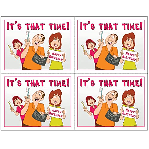 Custom Recall Dental Laser Birthday Postcards with Personalizable Backs. 4 Cards Micro Perforated for Tear-off at 4.25" x 5.5" on an 8.5" x 11" Sheet of 8 Pt Card Stock. (500)