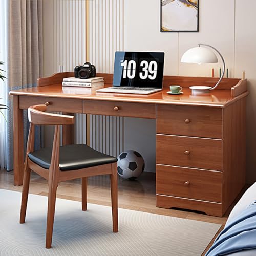 FAANAS Wooden Writing Desk with Storage Drawers, Modern Student Study Table Space Saving Computer Workstation for Home Office(120CM, Walnut)