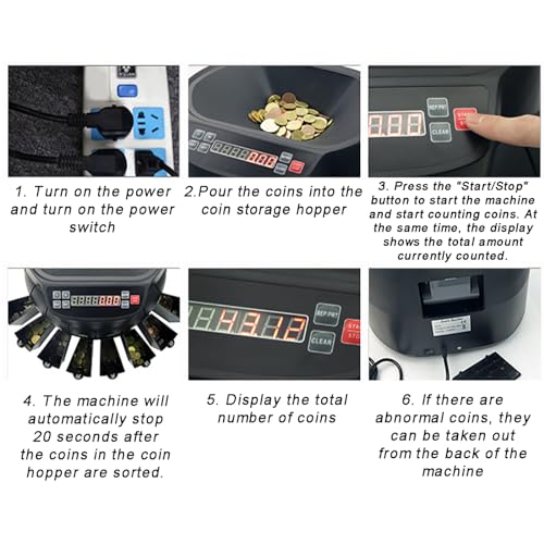 TsoLay Professional Coin Counter, Electric Coin Sorter with Large LED Digital Display, 1100 Capacity, 345 Coins/Min, for Retail Stores, Entertainment Venues, Amusement Facilities, Coin Laundries