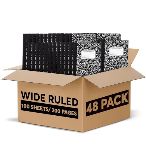 Composition Notebooks, Wide Ruled Paper Writing Journals, Marble Cover Composition Books, 100 Sheets, School Notebooks, School Supply Bulk, Student Notebooks Bulk School & Office Supplies - 48 Pack