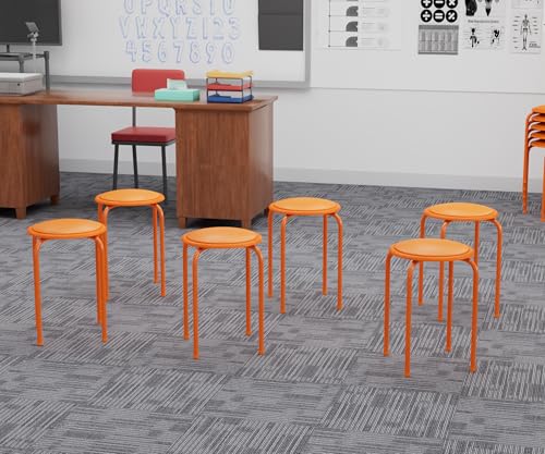 VECELO 6-Piece Stacking Stools, 17 Inch Standard Height, Padded Seat & Steel Legs, Portable Stackable Decoration Stools for School Classroom and Office Use, Orange