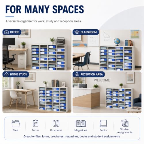 NTNOEA 36 Compartment Literature Organizer, Large Mail Sorter Cabinet with Adjustable Shelves, 176 lbs Load Capacity, Desktop File Mailbox