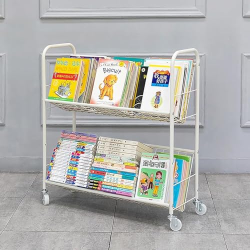 SDdPulse Rolling Book Cart, Moveable Bookshelf Organizer, Metal Shelving Book Carts with Wheels, Multifunctional Storage Trolley Bookcases for Office, Classroom, Library,3 Floor,2floor
