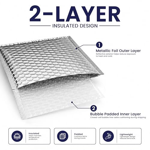 Pacron Waterproof Insulated Foil Thermal Bubble Mailers 6x7, 100-Pack