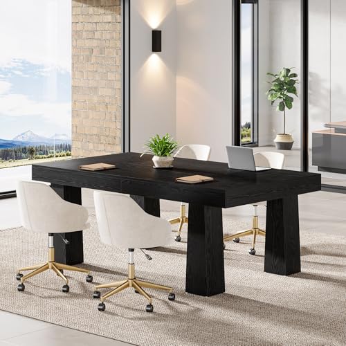 Tribesigns 5ft Conference Table, Heavy Duty Rectangular Modern Industrial Meeting Table with 4 Tapered Legs for Office, Black Workstation for Home or Business (1, Black)