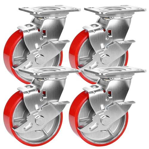 7 Inch Caster Wheels, Casters Set of 4, Heavy Duty Casters with Brake 4000 Lbs, Locking Industrial Swivel Top Plate Casters Wheels for Furniture and Workbench Cart