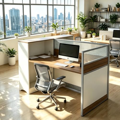 1Person Office Cubicle Desk, Privacy Panels Built-in Power Supply for SOHO