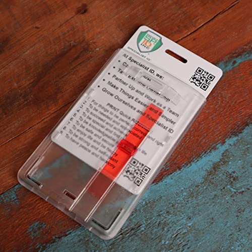 Bulk 50 Pack - Frosted Vertical Rigid Badge Holder I.D. Card Dispenser with Easy Access Red Extractor Slide - Clear Hard Plastic with Thumb Tab by Specialist ID