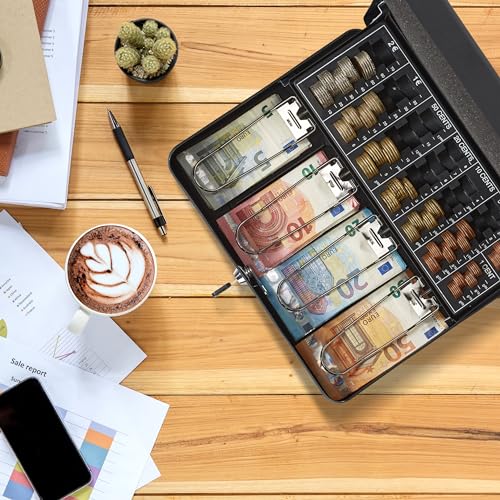 Relaxdays Lockable, Coin Count Board & 4 Money Tray, Safe, H x W x D: 8.5 x 30.5 x 24.5 cm, Green