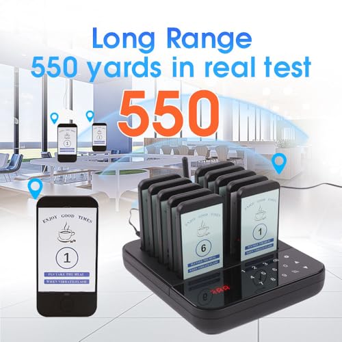 AGJ Restaurant Pager 10 Beepers Wireless Calling System Guest Customer Queue Pagers for Food Court Food Truck Church Nursery Clinic Coffee Shop with Buzzer Vibration Flash