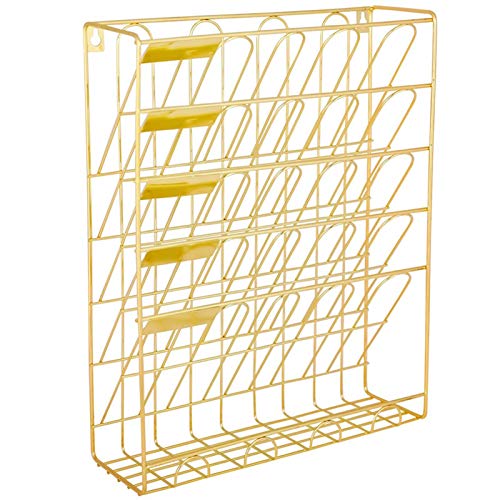 SUNESA File Rack Metal Magazine Newspaper Rack Hanging Wall File Organizer, 5 Slot Wire Metal Wall Mounted Document Holder for Office Home, Gold File Organizer