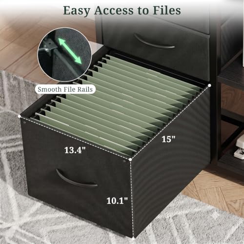 3-Drawer Lateral File Cabinet, Printer Stand with Open Shelves, Black