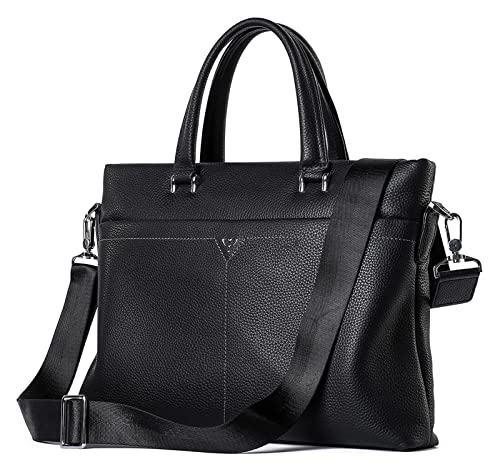 XIADENGLAN Soft Leather 13.3 Inch Laptop Briefcase Classic Litchi Pattern Business Bag rk Messenger Shoulder(Black 1)