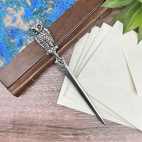 Owl Letter Opener – Handcrafted in Italy Antiqued Metal Paper Knife – 7" Vintage Antique Desk Accessory Gift for Book & Magic Lovers