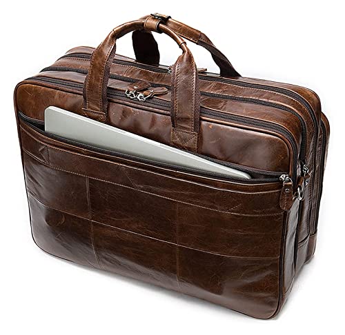 Vintage Leather Handbag 15.6" Laptop Crossbody Bag Expandable Briefcase Travel Business Shoulder Messenger Bag