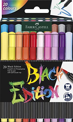 Faber-Castell - Blackwood Colouring Pencils, Pack of 24, Bright Colours with Soft Touch, Black Wood (24 Colouring Set) Including Felt Tip Pen Black Edition 20, Pencil Case Sleeve and Eraser Dust-Free