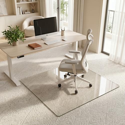 Antok 45"x45" Tempered Glass Chair Mat, 0.2" Heavy Duty Floor Mat, Office