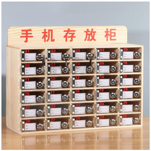 Wooden Cell Phone Holder Cell Phone Storage Cabinet, Mobile Phone Management Storage Box Desktop Organizer, Pocket Chart Storage Cabinet with Door Locks and Keys, for Classroom School Conference