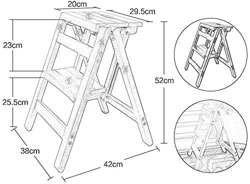 Katzowen Wooden Step Stool Step Stools Folding Step Stool for Adult, 2 Stepladders for 378lbs, Wooden Step Stools for Home/Office, Wide Pedal