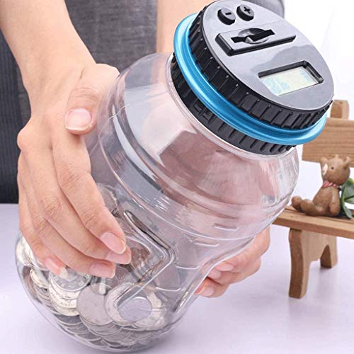 PGNEX Digital Piggy Bank Counter, Automatic UK Coin Counting Jar Money Box for Kids and Adult, Safe Money Bank Coin Saving Pot Container with Display(White-Dinosaur Doodle4)