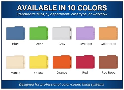 Blue Casebinder Legal File Folders, Doctor Stuff, Top Tab, Legal Size with Fully Reinforced Back, 2" Embedded Fastener on Endwing, and 1/2 Cut Assorted Top Tabs, 14 pt Stock, Carton of 200