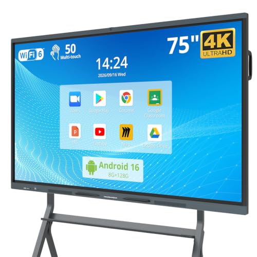 HUSHIDA 75 Smart Board, 4K UHD Interactive Whiteboard with Android 16 System and 48MP Camera, All in One Digital Whiteboard for Home, Classroom and Business (Wall Mount Included)