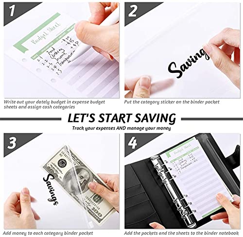 A6 Glitter PU Leather Binder Budget Envelope Planner Organizer System with Clear Zipper Pockets Expense Sheets(5)