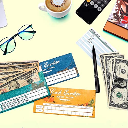 QERTYHKK Cash Envelopes Budget System Tear & Waterproof with Colorful Envelopes12 Expense Tracking Sheets for Money Saving