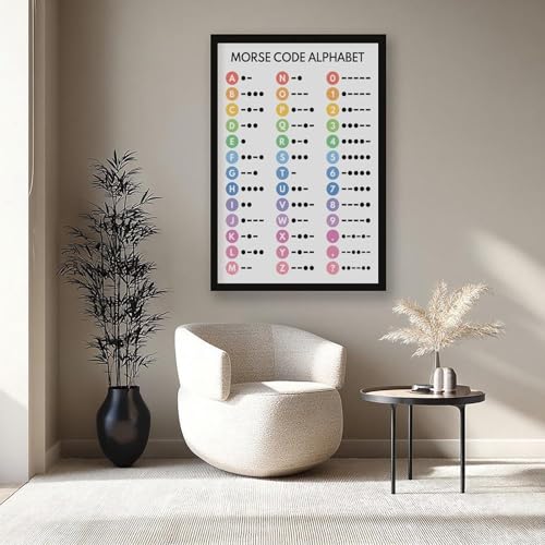 wangpaihui MORSE CODE POSTER Morse Alphabet Chart for Homeschool Classroom Poster Educational Canvas for Classroom School Therapy Room Black Frame24 L X 36" W