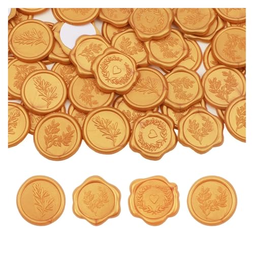 TYLPFH 100Pcs Gold Wax Seal Stickers Adhesive Envelope Wax Stickers (Rosemary, Eucalyptus Leaves, Olive Leaves, Heart)