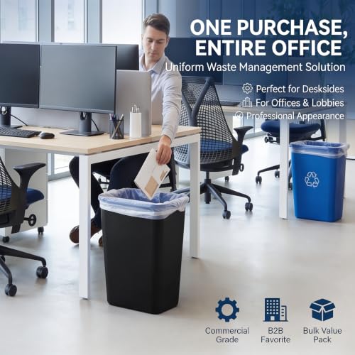10 Pack, Recycle Wastebasket, 41 Qt./10 Gallon Rectangular Wastebasket / Trash Can Kit - Space Saving Recycling Bin, Narrow Spaces in Commercial, Kitchen, Home, Office, and Dorm - Black and Blue