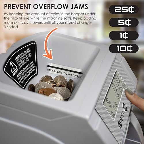 Nadex S180 Digital Coin Sorter and Counter – Displays Total and Denomination Values, Carbon Fiber