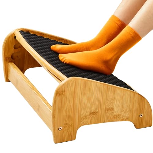 HUANUO Bamboo Under Desk Footrest with 4 Heights and Massage Texture