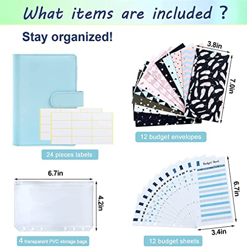 QERTYHKK 31 Pieces A6 Binder Budget Cash Envelope Planner Organizer with 12 Money Envelopes,Expense Sheets,4 Pockets