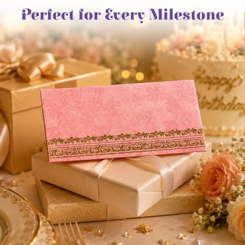 LoveNspire Money Envelopes (7 x 3 Inch) Decorative Golden Border Shagun Lifafa for Indian Wedding, Birthday | Cash Gift Holder & Home Savings Organizer Multicolor 50