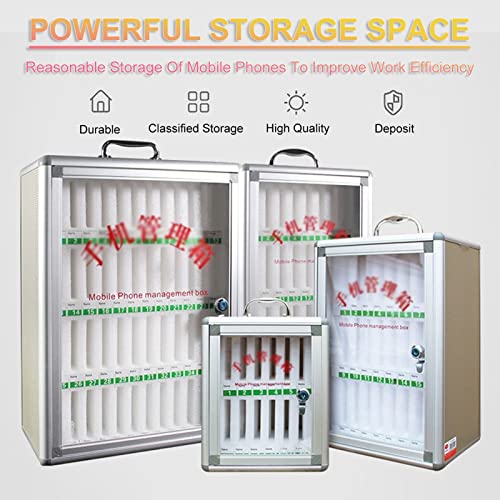 FENOKD 12/24/32/48/60 Slots Aluminum Alloy Pocket Chart Storage Cabinet for Cell Phones,Camo Style with A Locked,Can Be Carried by Hand, Wall-Mounted (Silver 24)，Silver-24