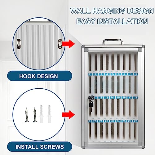 12/24/36/48/60 Slots Cell Phones Storage Cabinet Aluminum Alloy Pocket Chart Storage Locker Box Wall-Mounted Phones Desktop Organizer Box With A Lock For Classroom Office ( Color : Silver , Size : 36