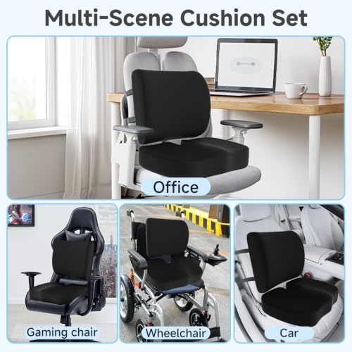 assountgh Seat Cushion &Office Chair Cushion,Lumbar Support Pillow for Office Chair,Ergonomic Memory Foam Non-Slip Office Chair Cushion,Back Support Cushions for Tailbone&Sciatica Pain Relief Black