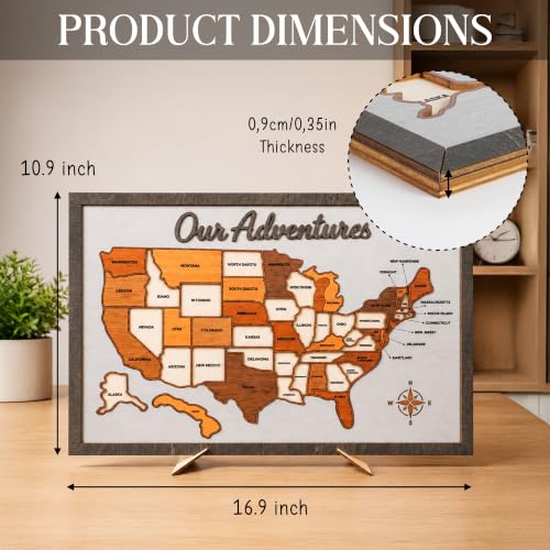 Wooden USA Travel Map Puzzle, USA Travel Map Tracker