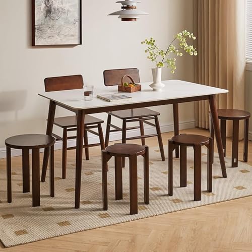 Acivirdde Solid Wood Side Table with Wheels, Round Stacking Stool Set, Multifunctional Combination Table and Chairs (Walnut)