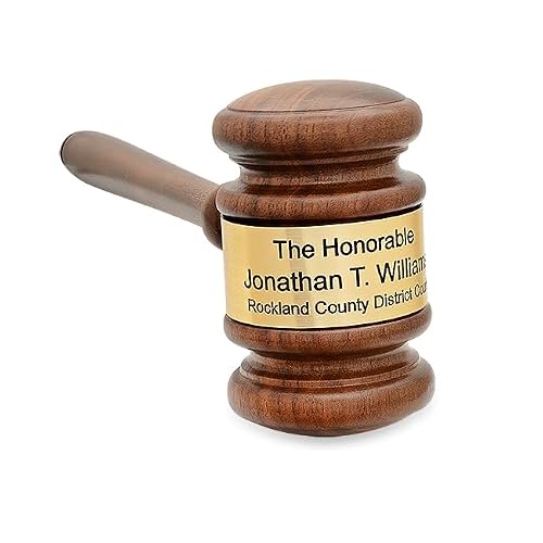 Executive Gift Shoppe | Personalized Oak Finish Wooden Gavel with Gold Band & Sounding Board