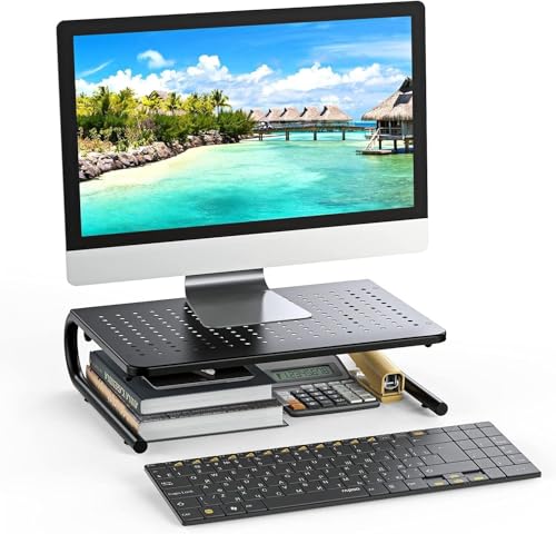 HUANUO Monitor Riser for Desk, Laptop Stand with Vented Steel Shelf, 2 Pack