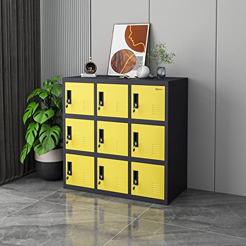 MECOLOR Metal Kids Locker for Girls and Boys Playroom Storage Cabinet for Clothes, Bag Storage Toys and Book Storage Locker (Yellow, 9D)