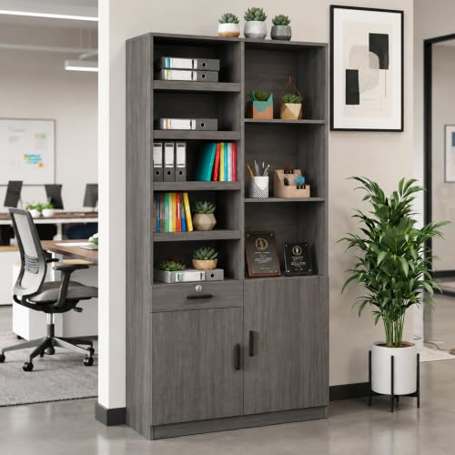Vertical File Cabinet with Lock, 4 Slide-Out Trays & Adjustable Shelves