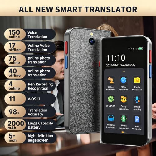 Language Translator Device No Wifi Needed, High-end Upgraded Ai Translator, Offline Real-Time Voice Spainish Translation, Support 150 Languages, Recording&Photo Premium Translation Device for Business